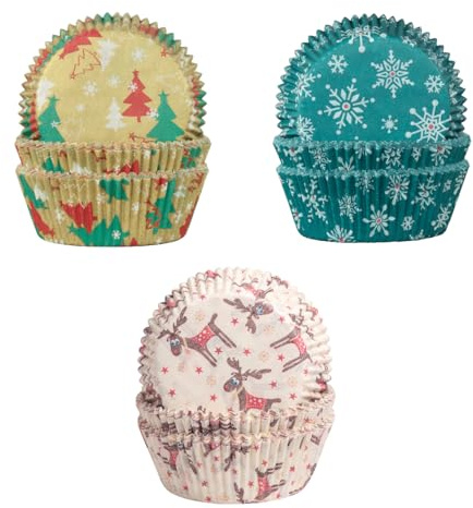 Demmler Muffinförmchen Set Weihnachten - Cupcakeförmchen mit den Motiven Elch, Schneestern, Christmastree - Maße: 5 x 5 x 2,5 cm - Insgesamt 180 Stück - Made in Germany