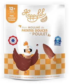 Happylal Baby Repas Halal Bébé 12 mois | Mouliné de Patates Douces, Poulet | Petits pots Certifiés Halal | Diversification alimentaire bébé | Fabriqué en France | Lot 10 x 220g