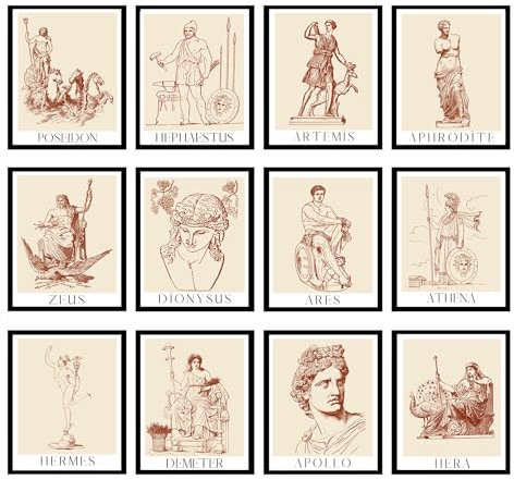 Vinpartsden 12 x griechische Mythologie-Dekorationen, Poster für griechische Götter, antikes griechisches Dekor, geeignet für griechische Mythologie-Party, Göttin-Dekor – 20,3 x 25,4 cm, ungerahmt