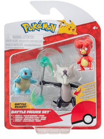 Pokémon PKW3600 - Battle Figure Set - Magby, Schiggy, Alola-Knogga, offizielles Figuren Set