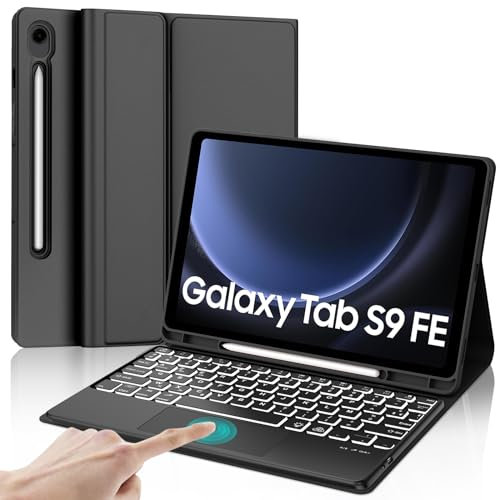 JADEMALL Coque Clavier avec Trackpad pour Samsung Tab S10 FE 10.9 2025/S9 FE 10.9/S9 11 2023, AZERTY Français Clavier Rétroéclairé Détachable avec Trackpad pour Samsung Tab S9 FE/S10 FE 10.9, Noir
