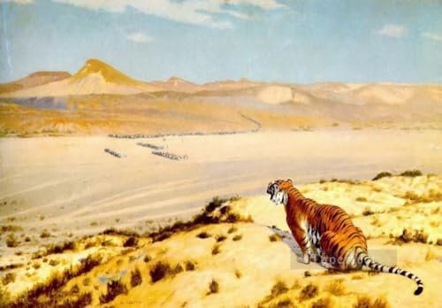16 Ölgemälde Tiger auf der Wache Jean Leon Gerome Biest in der Wüste Kunstdekor auf Leinwand, Berühmte Werke 01, €50-2000 Handgemalt von Lehrern der Kunstakademien
