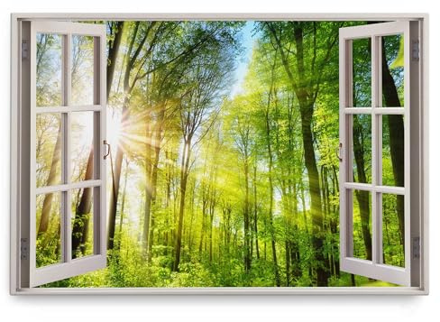 Paul Sinus Wandbild 120x80cm Fensterbild Grüner Wald Baumkronen Bäume Sonnenstrahl
