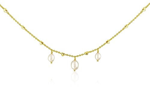 Mary & Jules Perlenkette Damen Gold, Kette aus 925 Sterling Silber vergoldet mit echten Süßwasserperlen, Geschenk für Frauen & Mädchen, aus recyceltem Silber