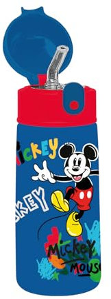 Borraccia Termica Borraccia MICKEY MOUSE - per Bambini con Cannuccia 460 ML NO BPA - Asilo, Scuola Elementare - Acciaio Inox, Mantenimento Temperatura fino a 24h