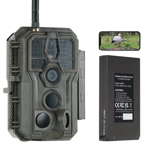 GardePro E8P Wildkamera WLAN, Wiederaufladbare 8000mAh Akku, 64MP 1296P, Wildtierkamera mit bewegungsmelder nachtsicht, Handyübertragung, WiFi, App