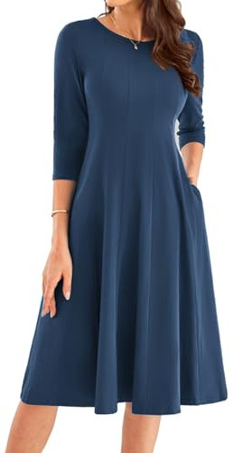 Summer Dresses for Women UK 3/4 Sleeve A Line Swing Cocktail Dresses for Women Elegant Formal Navy Blue XL -2