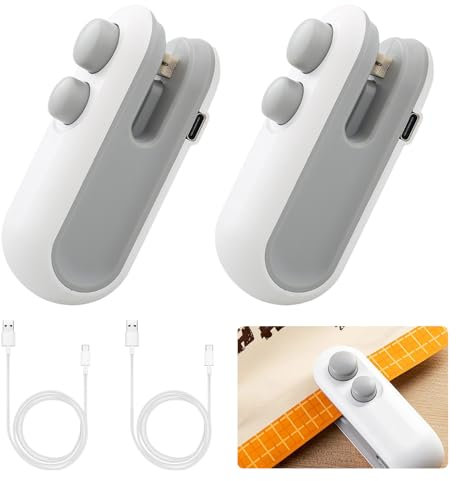 Sporgo 2 mini saldatrice a pellicola: ricaricabile 2 in 1, chiusura a sacchetto, mini sacchetto sigillante con taglierino, dispositivo di chiusura a mano per sacchetti di plastica, sacchetti per
