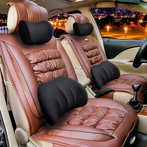 SculifyVita 2-Pack Auto Nackenkissen, Weichheit Auto Kopfstütze Kissen zum Fahren mit verstellbarem Riemen, 100% Memory Foam und atmungsaktiver Abnehmbarer Abdeckung (schwarz)