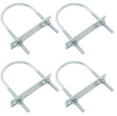 Moicstiy 4 Sets M6 U Bolts 2-3/8 Inch Wide, Round U-Bolts with Frame Plates, Nuts, and Washer, Zinc Plated Steel U Clamp for Trailers, Boats (60 mm x 110 mm