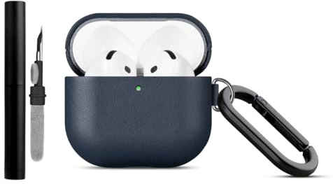 Haobobro [Nappa Series] Leder Hülle für AirPods 4. Generation 2024 - Handgefertigt Ledercase mit Karabiner & Reinigungsset - Stoßfest AirPods 4 Leather Case Schutzhülle Lederhülle - Blau