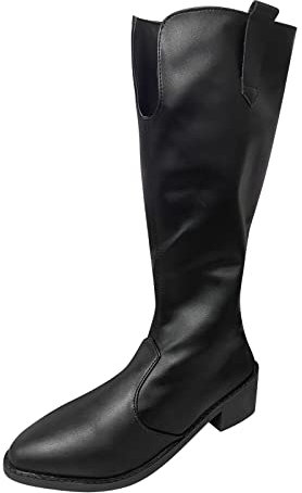 Generico Scarpe Tacco Donna Stivali Donna Estivi Traforati Donna Tinta Unita Tacchi Quadrati Comodi Stivali al Polpaccio con Cerniera Scarpe A Punta Rotonda Stivali Biker Donna Stivaletti (Black, 39)