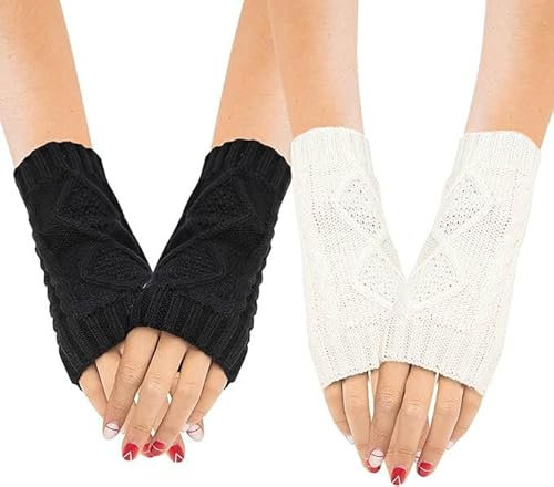 HFMYGS Fashion Fingerlose Handschuhe Für Damen Warme, Gestrickte Fäustlinge Handgelenk-Armstulpen, Halbe Fingerhandschuhe Für Damen, Winter-Armhandschuhe, Winter fingerless gloves Für Frauen