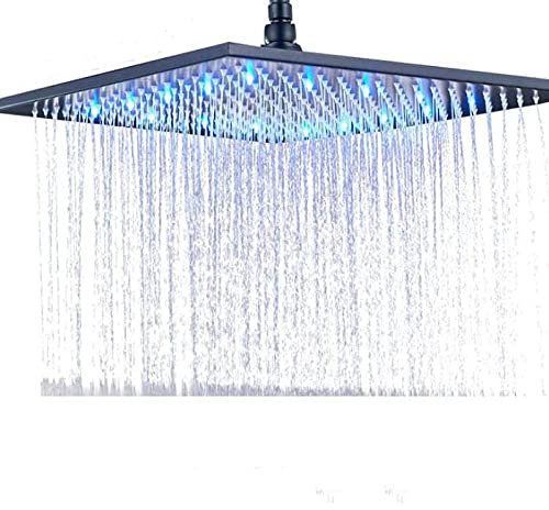16 Large Black Rainfall LED Light Shower Head Square Brass Color Changing Faucet Head 10 Black Bronze Options Enhanced Shower Experience
