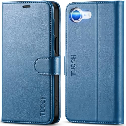 TUCCH Folio Wallet Case for iPhone 17e and iPhone 16e (6.1), Lake Blue | 4 Card Holders, RFID Blocking, Kickstand, Shockproof TPU, Premium PU Leather, Magnetic Closure, Foldable Flip Cover