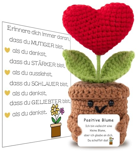 BOAITE Pocket Hug Positive Blume, Kreative Strickwolle Sonnenblume Puppe und Glücksbringer-Gefühlskarten, Mutmacher Geschenk, Gute Besserung Geschenk