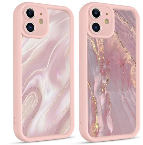 Coiwxmoi 2 Pezzi Cover per iPhone 11, Morbida Silicone con Rosa Marmo Disegni Aesthetic Dorata Motivo Custodia, Antiurto Bumper Protezione Fotocamera Case per Donne Ragazza per iPhone11 6,1