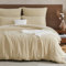 EMME Musselin Bettwäsche 100% Baumwolle, 155x220 Doppelte Sommer Bedding Bettwäsche-Sets mit Reißverschluss, 1er Set Bettbezug mit 1 Kissenbezüge 80x80 cm, Musselin Tagesdecke, ÖKO-TEX, Beige