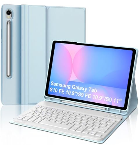 WAVATA Tastatur für Samsung Galaxy Tab S10 FE 10.9 2025/S9 FE/S9 11 Zoll 2023, Hülle mit Tastatur für Samsung S9 FE Bluetooth Magnetische Abnehmbare QWERTZ Layout, Blau