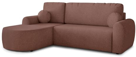 Ecksofa Jazz mit Schlaffunktion und Bettkasten - Bouclé-Stoff - L-Form Couch, Polstersofa, Schlafsofa, Sofagarnitur, Bettsofa (Rosa (Coral 45), Ecksofa Links)