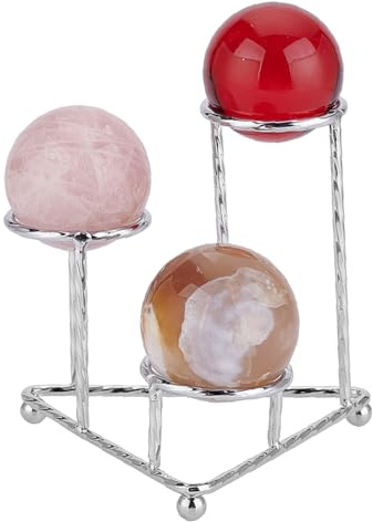 AHANDMAKER Metall Kristallkugelständer Kugel Ausstellungsständer 3 Eier Ausstellungsständer Dreieckige Kugelbasis Schreibtisch Ornament Rack Für Heimdekoration Für 40mm Kugel Platin Farbe