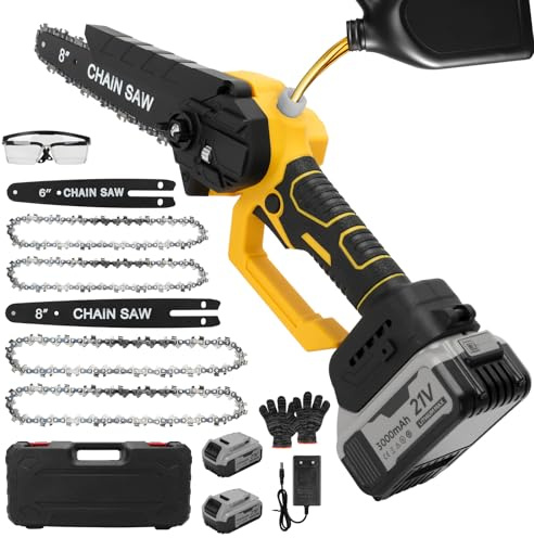 panthem 6 Zoll & 8 Zoll Mini Kettensäge mit 2 * 3 Ah Akkus, Bürstenlose Handkettensäge mit Automatischer Öler und Ersatzkette, Kompatible mit DeWalt 20V Akku, Elektrische Säge für für Holz, Ast
