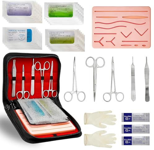 Chirurgisches Nahtset, Suture Practice Kit 35stk., Wundnaht-Übungsset Mit Hautnahtkissen,5 Nahtinstrumente,24 Wundnaht-Faden, Nahttrainingsset Für Medizinstudenten Suture Practice(Education Use Only)