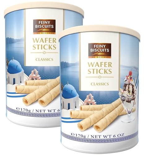 2x Classic wafer rolls tins (2x170g) -Classic empty rolls, Feiny Biscuits wafers for Ice cream topping, birthdays christmas snacks cake decorations, stocking fillers, Biscuit Hampers