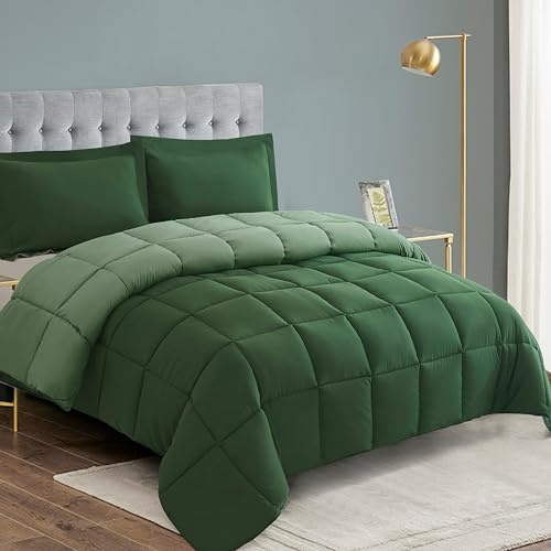 HIG Sommerdecke 200x200 cm + 2X Kissenbezüge 65x65 cm, leichte Bettdecke ohne Bezug für Sommer, Steppbett mit 150 GSM Füllung, waschbar | Oeko-TEX Zertifiziert (Grün/Hellgrün)