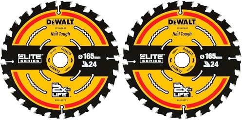 Dewalt Elite Kreissägeblatt DT10624 (Sägeblatt-ø 165/20 mm, Schnittbreite: 1,65 mm, 24 Zähne, Zahngeometrie: WZ, Zahnwinkel: 18°, ultra-scharfe Hartmetall-Zähne, mit Nail Tough, für Universal-Einsatz)
