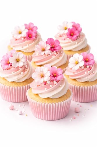CHERRY BLOSSOM FLOWERS Edible Rice Wafer Paper Cupcake Toppers Cake Decorations Flower 30 PCS Spring Pink