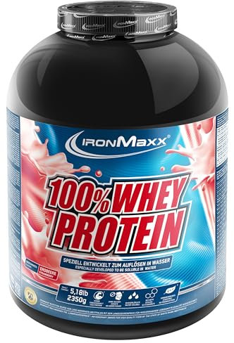 IronMaxx 100% Whey Protein Pulver - Erdbeere 2350g Dose | zuckerreduziertes, wasserlösliches Eiweißpulver aus Molkenprotein | viele verschiedene Geschmacksrichtungen