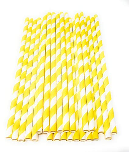 Picture Perfect Party Premium Paper Straws [Pack of 25 Drinking Straws] by (Yellow Stripes)