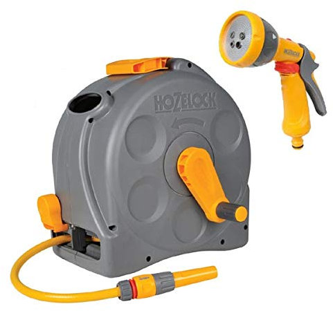 Hozelock 2415 2-n-1 Kompaktrolle mit Schlauch, 25 m, mit 2676 Multisprühpistole