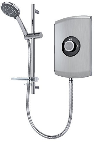 Triton Showers REAMO9BRSTL Amore Slender Electric Shower, Brushed Steel, 9.5 KW, 1
