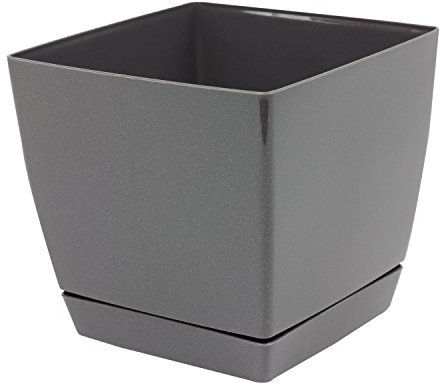 Prosperplast Quadrat Blumentopf Übertopf inkl. Untersetzer Kunststoff Glitter grau H 19,5 cm