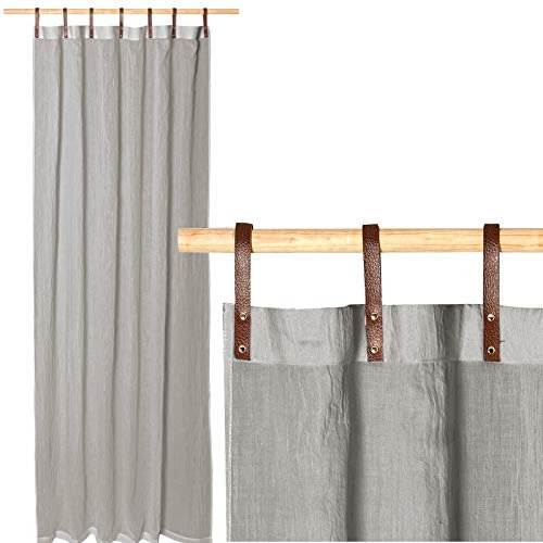 JEMIDI Vorhang transparent 135x245cm - Gardine mit Schlaufen aus Kunstleder - Schlaufenschal lang für Wohnzimmer Schlafzimmer - Vintage Look - hellgrau