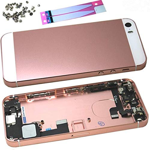 gsmschermkapot Accufach Deckel Gehäuse Komplett für iPhone SE A1723 mit Allen kabeln und Schrauben (Gold Pink)