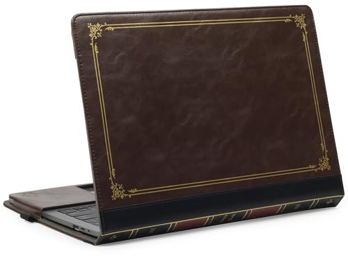 TYTX Kompatibel mit MacBook Pro 13 Hülle Zoll Leder Case 2021-2016 (A2338 M1 A1989 A1706 A1708 A2159 A2289 A2251), Laptop-Hülle Schutzhülle Vintage Buch Folio Cover, Braun