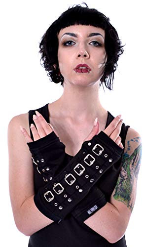 Poizen Industries Schnalle Arm Wärmer Armstulpen Punk Gotisch Handschuhe - Schwarz