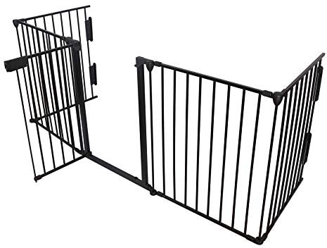 Gr8 Garden Large Metal Panel Fireplace Fence Barrier Stair Safety Hearth Gate PlayPen Pet Dog Cat Baby BBQ Guard Room Divider Black Grill Screen