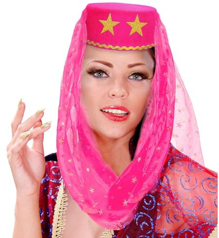 Widmann 25013 - Haremshut mit Schleier aus Filz, Rosa, Orient, Hut, Kopfschmuck, Accessoire, Karneval, Mottoparty