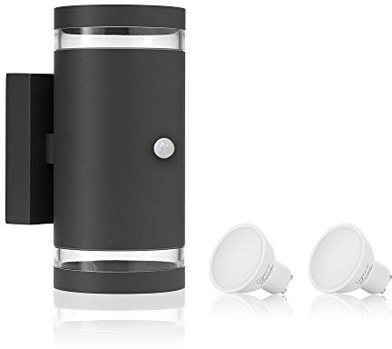 Auraglow PIR Motion Sensor Double Up & Down Outdoor Wall Security Light - Anthracite Grey - Warm White