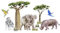 Wandtattoo Dschungeltiere Safari, Savanne, Zebra, Elefant, Nashorn, Tropische Bäume Kinderzimmer Junge Babyzimmer Wandsticker Wandaufkleber Bilder Osomhome (240x125cm)