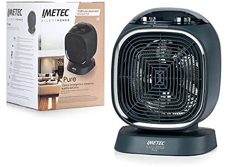 Imetec Silent Power Pure, Termoventilatore silenzioso con ionizzatore e timer di autospegnimento, Stufetta Elettrica, 2100 W, funzione antigelo, temperatura regolabile, 4 funzioni