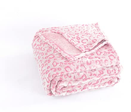 PLEASANT BOULEVARD Fleece-Überwurfdecke, Leopardenmuster, leicht, gemütlich, warm, Plüsch-Mikrofaser, rosa Decke für Couch, Sofa und Bett (Rosa, Queen-Size-Bett (228,6 x 228,6 cm)