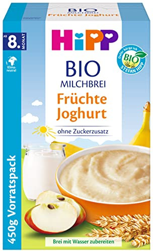 HiPP Bio-Milchbreie ohne Zuckerzusatz, Früchte Joghurt, Vorratspackung (4x450g)