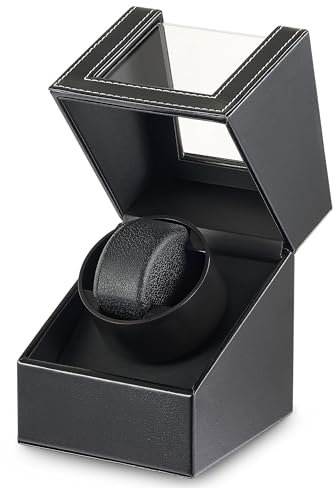 CO-Z Automatic Watch Winder | Dust-Proof Wooden Watch Box and Display Case for Modern Women's and Men's Watches | Retro Self-Winding Mechanical Storage Box with Durable Quiet Motor, USB Powered, Black