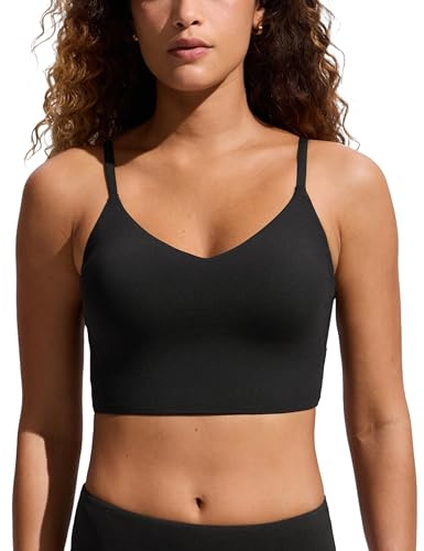 CRZ YOGA Women's Bikini Tops Adjustable Spaghetti Straps Swimsuit Padded Athletic Bathing Suit Black 6