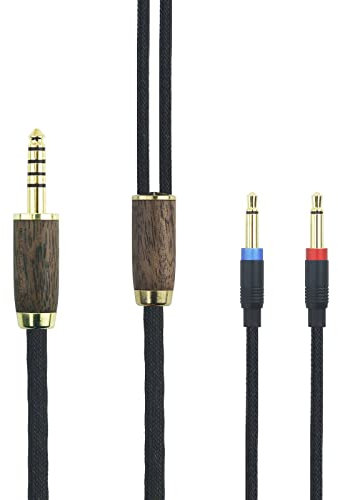 4,4 mm symmetrischer Stecker, 6 N OCC, versilbertes Kupferkabel, 4,4 mm symmetrisches Kabel, kompatibel mit Denon AH-D7200, AH-D7100, AH-D9200, AH-D5200, für Focal Elear Kopfhörer, Walnussholzgehäuse
